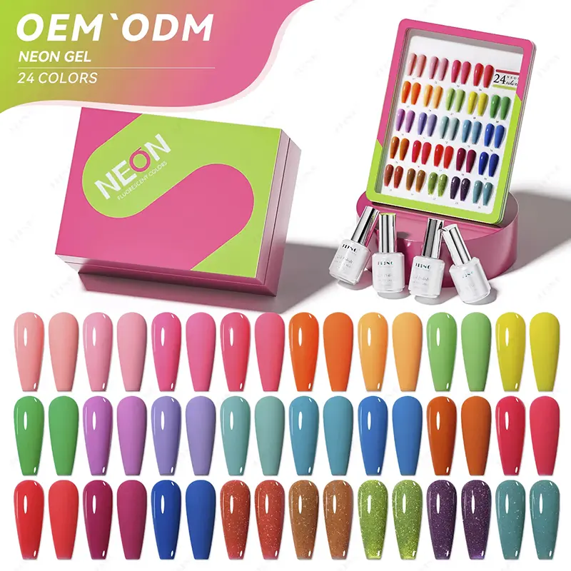 JTING Original Design upgraded 24colors Neon gel polish collection set OEM nail supplier Free custom box book gel nail polish