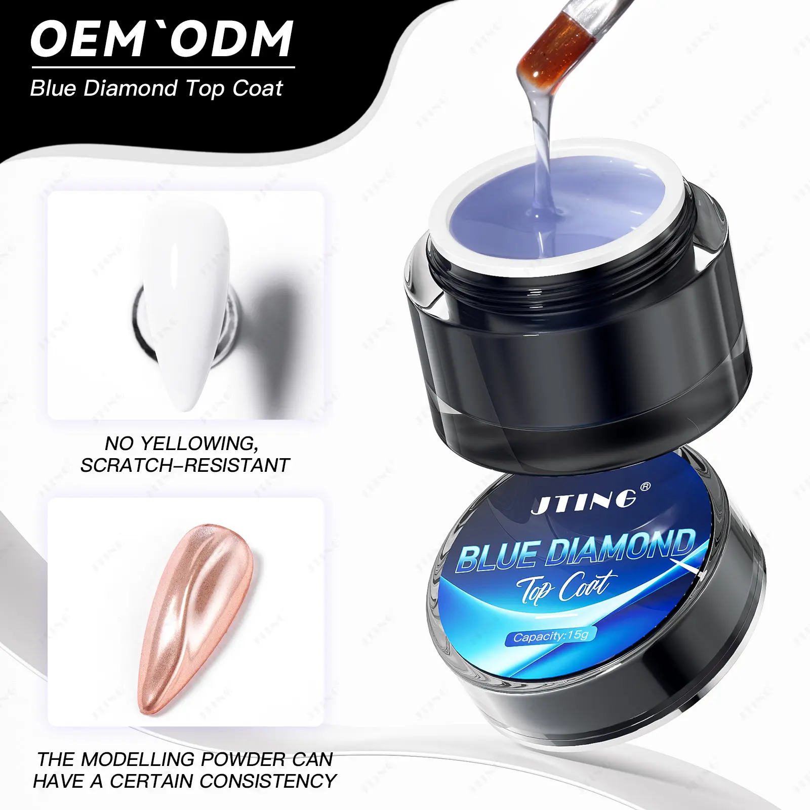 JTING New Trend Blue Diamond Top Coat gel nail polish ODM/OEM Free custom private design Non Yellow diamond top coat nail vendor
