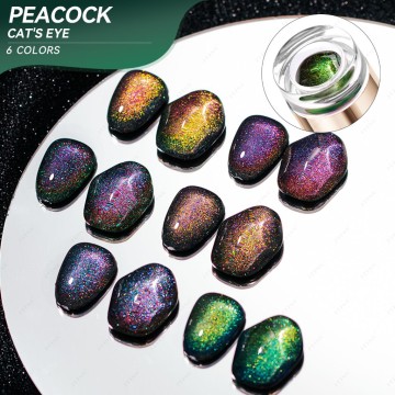 JTING Newest Unique effect 6colors Peacock cat eye gel nail polish collection Magnetic cat eye ge...