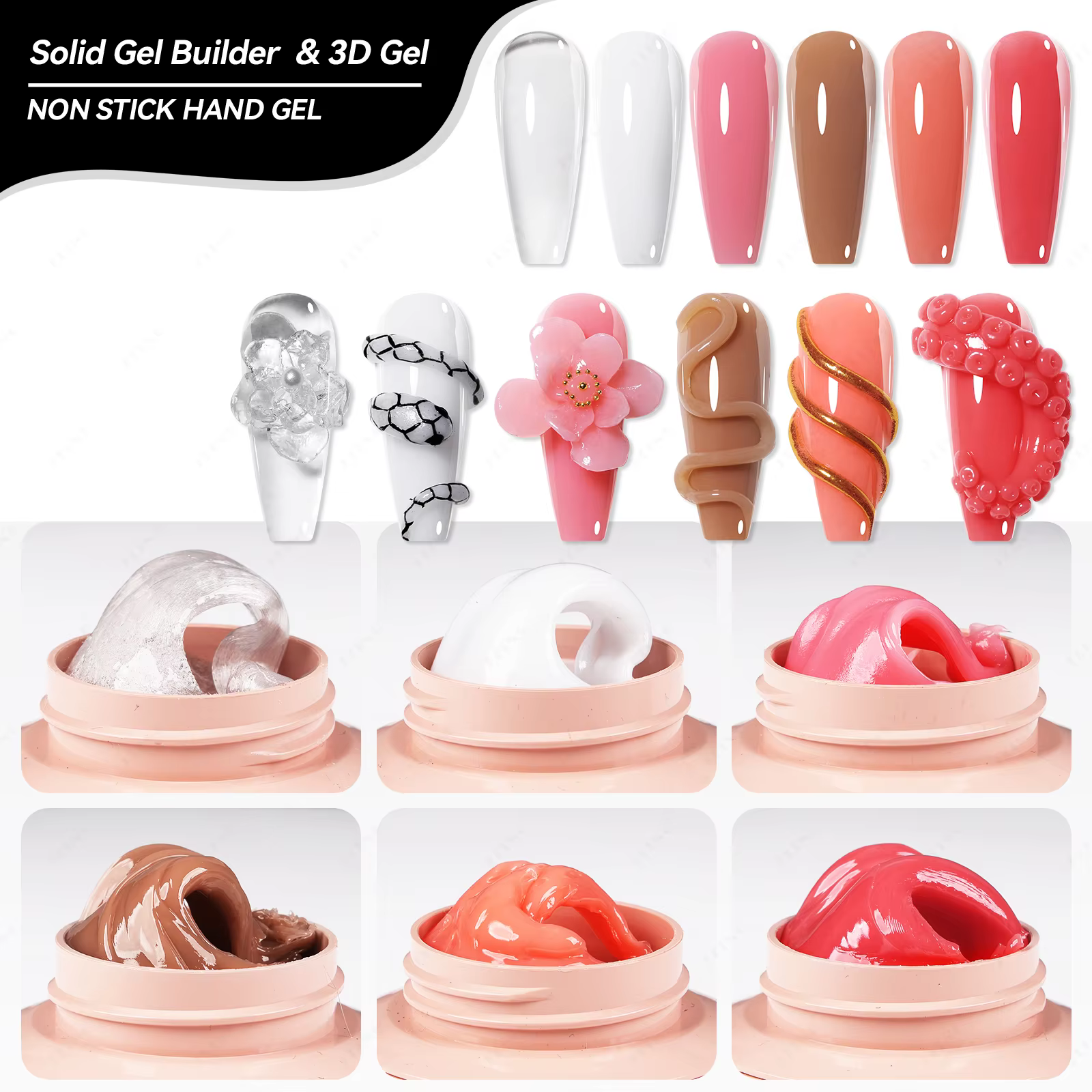 JTING 6colors Non Stick Solid Builder Gel in Jar Acrylic Poly Nail Extension Gel for Nail Art Carving ODM Custom Nail Supplier