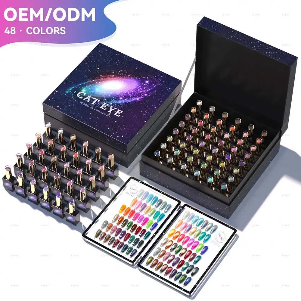 JTING New nail trend 48colors collection diamond reflective galaxy magnetic cat eye gel polish set box OEM nail polish supplies