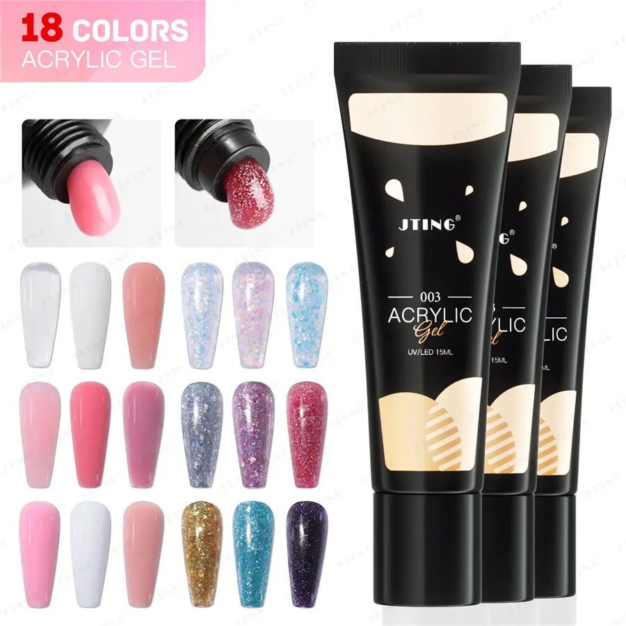 JTING Professional Easy Apply 18colors Acryl Gel Polish OEM ODM Soak off Glitter Colors Poly Gel ...