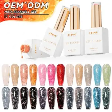 JTING Popular arrival Mica Seashell gel polish 12colors Vegan Hema free flake glitter gel nail po...