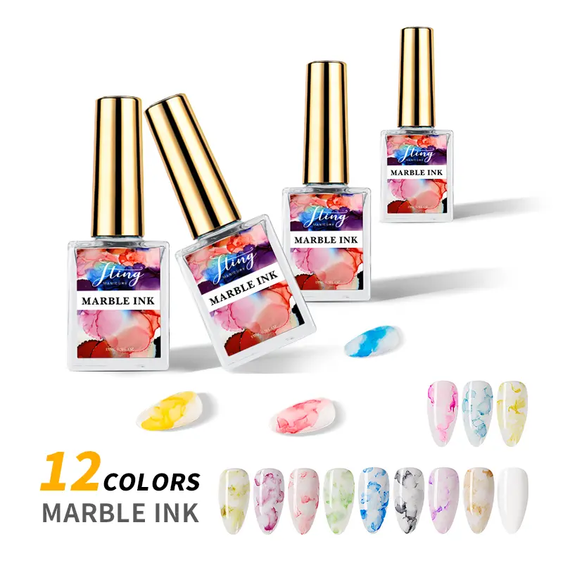JTING Professional Custom Design Nail Art 12 Colors Neon Marble Ink Alcohol Water Blooming Gel Polish Set OEM Private Label