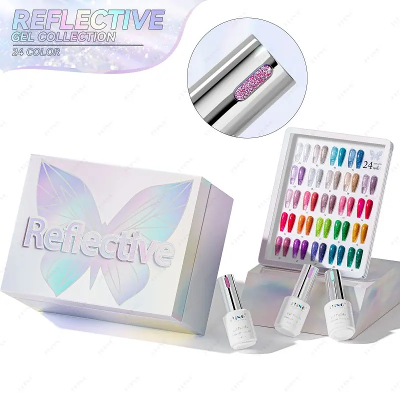 JTING Exquisite design 24color reflective disco gel collection set box OEM Free custom high pigment reflective gel nail polish