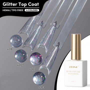 JTING Latest 4color Glitter Top Coat Gel Polish Work with Any Base Color Gel High Shine Finish TP...