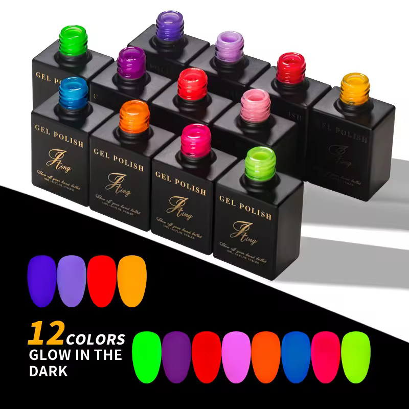 JTING bright high pigment 12 Colors glow in the dark nail gel polish OEM Private Label luminous g...
