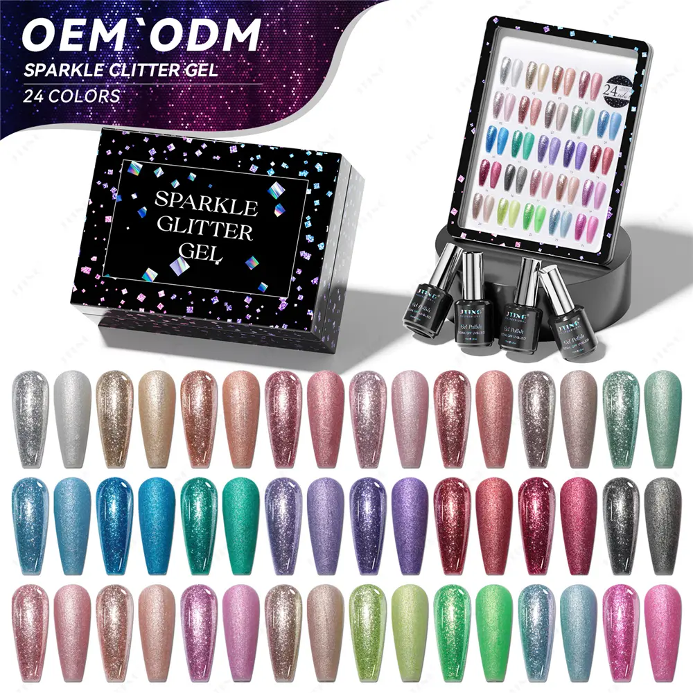 JTING Latest Incomparable Design 24colors Platinum Glitter Gel Polish Collection Nail Supplies Free Custom Gel Nail Polish Box