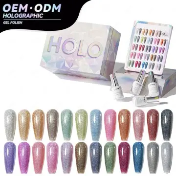 JTING Newest upgraded 24colors reflective holographic gel polish collection set box OEM holographic glitter gel nail polish