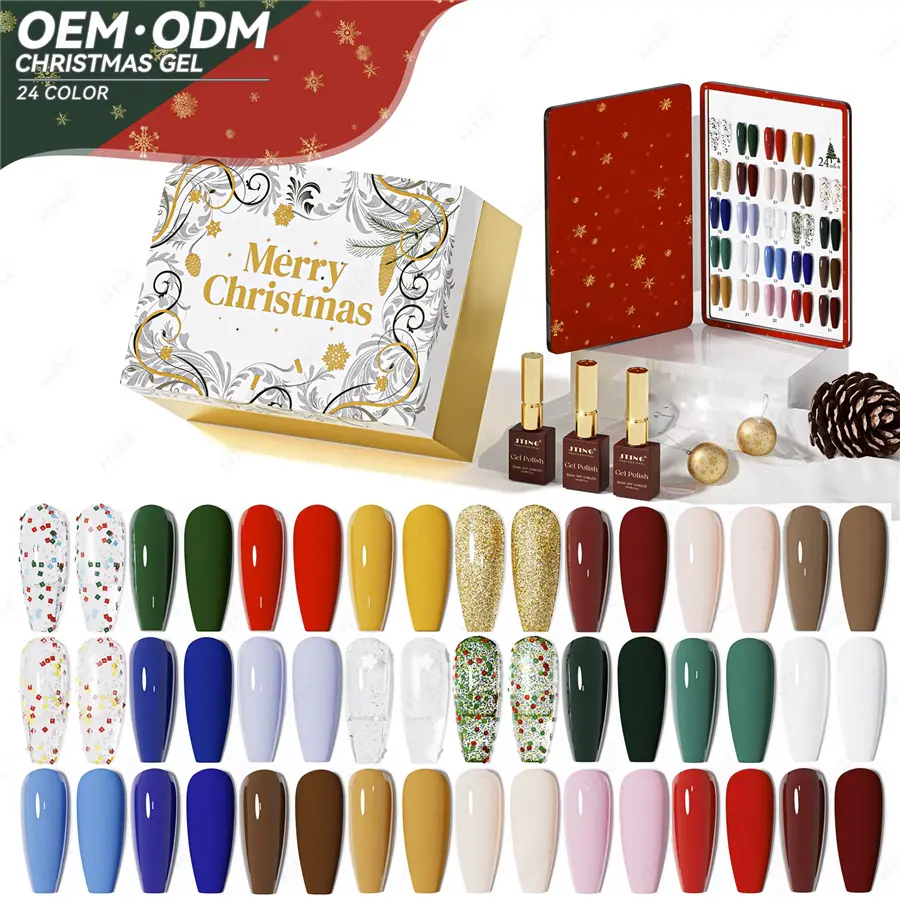JTING Free Custom Unique New Year 24colors Christmas Gel Collection Set Box OEM Nail Gel Supplies Design High End Nail Polish