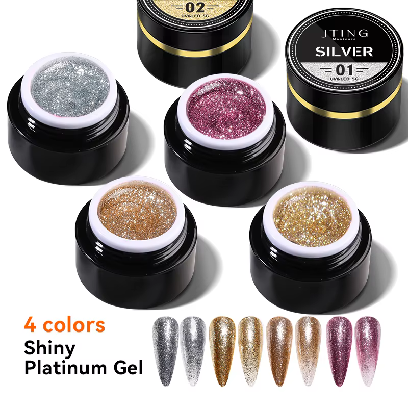 JTING Nail Trend 4 Colors Shiny Nail Platinum Painting Gel Polish Glitter Flash UV LED Gel Nail Polish OEM Private Logo Jars