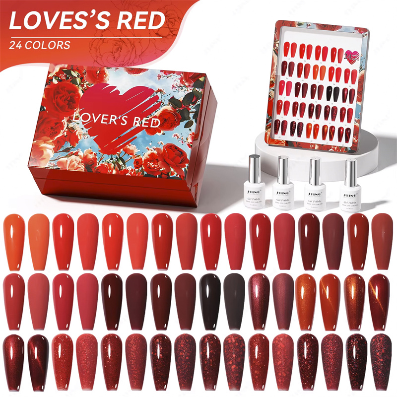 JTING Unique Design Custom festival Lover red 24colors gel collection set box OEM nail supplies build gel nail polish brand