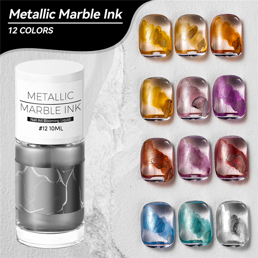 JTING Hot Popular Natural Air Drying 12 Colors Metal Marble Ink Nail Gel Polish Metallic Water Blooming Gel Painting Nail Art