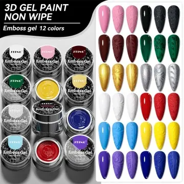JTING Non wipe 3D paint gel 12colors set Unique nail art effect emboss gel nail polish painting O...