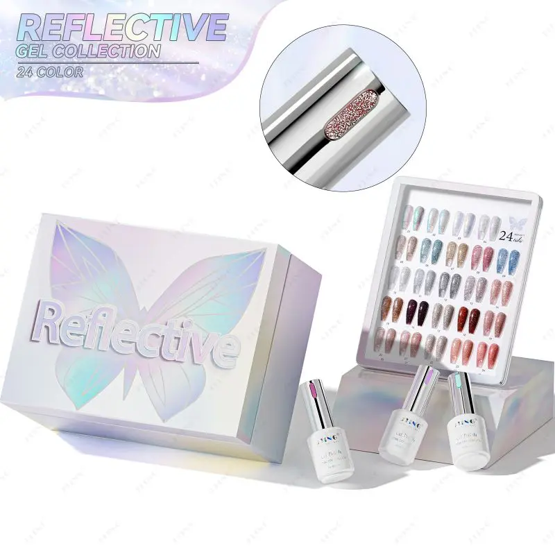 JTING D18 Unparalleled popular 24color reflective disco gel collection set box hema free reflective gel nail polish collection
