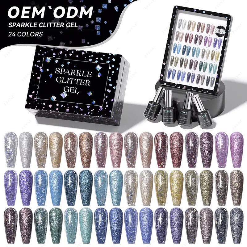 JTING Unique New Design 24colors reflective disco gel polish collection box OEM free custom nail supplies gel nail polish