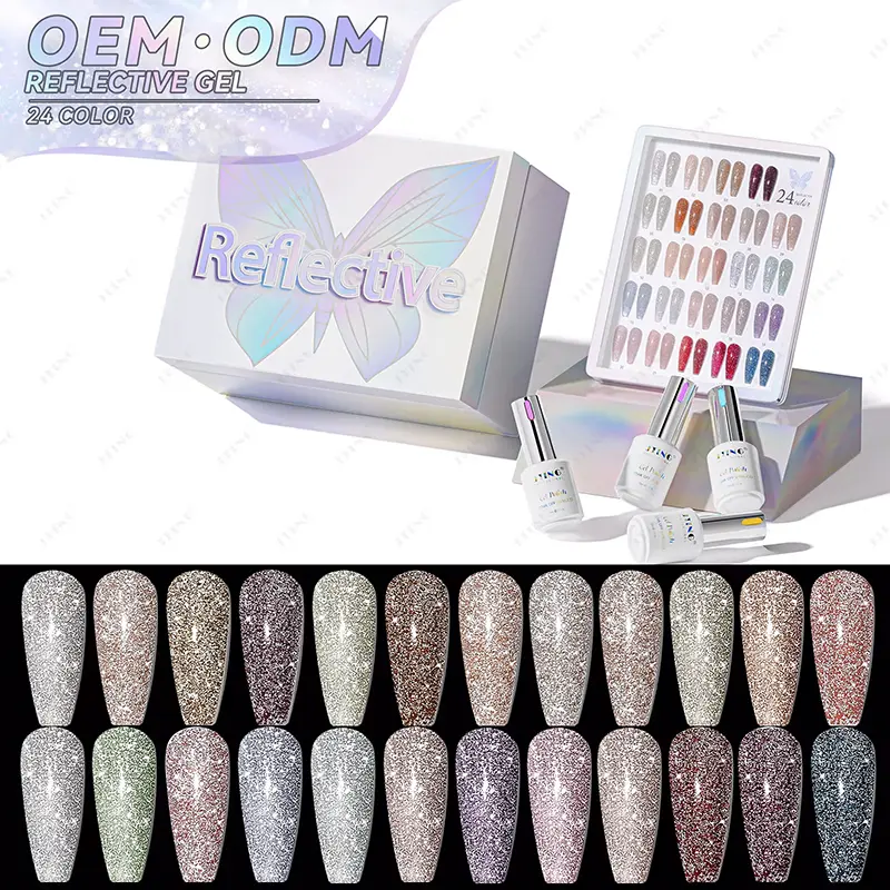 JTING Unique New Design 24colors reflective disco gel polish collection box OEM free custom nail supplies gel nail polish