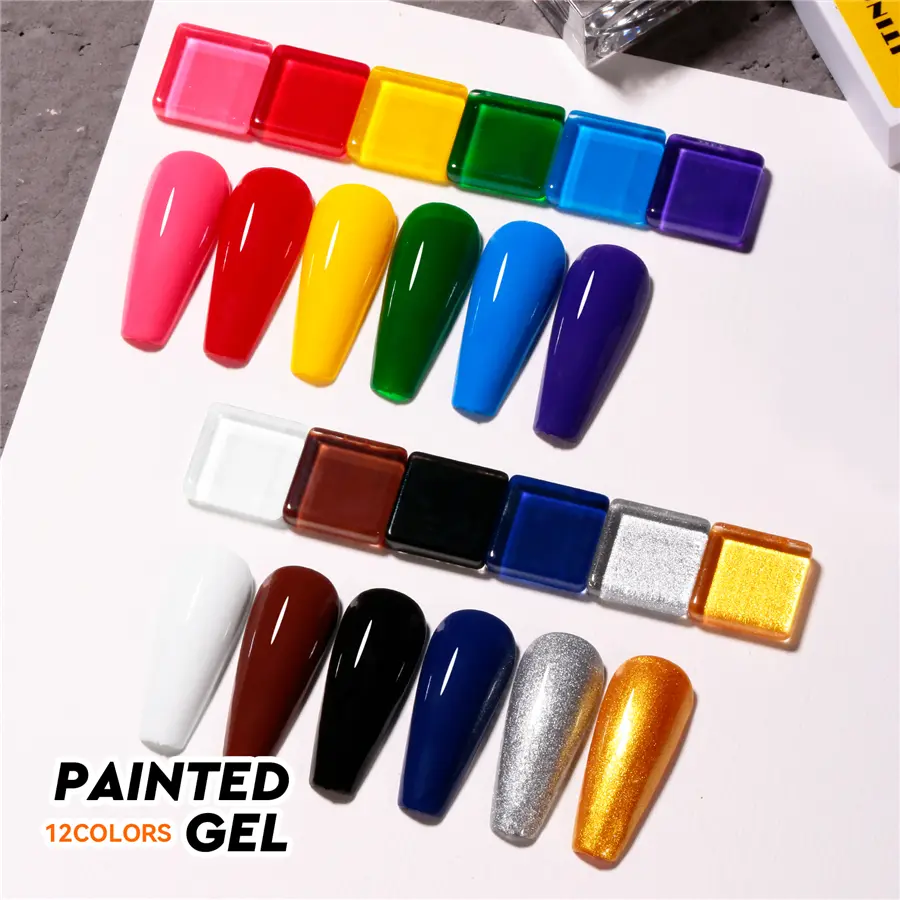 JTING High Quality Pigment Vegan Hema Free 12 Colors Gel Painting Nail Art Gel Polish Gel Paint OEM ODM Private Label