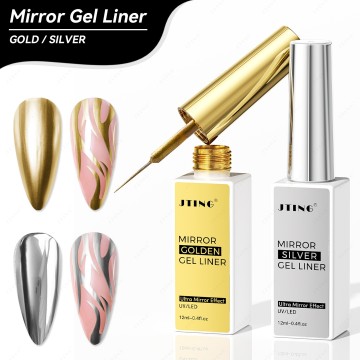 JTING Metallic Painting Liner Gel Golden Silver Mirror Effect Nail Art Soak Off Liner Gel Polish ...