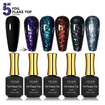 JTING new popular design vegan hema free high pigment foil flake top coat gel polish OEM custom u...