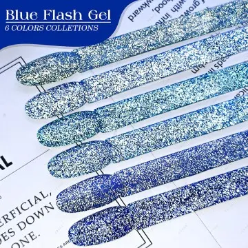 JTING 6colors Super Shiny Blue Flash Gel Polish Collection Glitter Reflective Disco Gel Nail Poli...