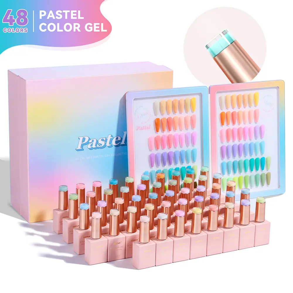JTING nail supplies New design summer pastel 48color collection nail gel polish set box OEM custom unique bottle gel nail polish