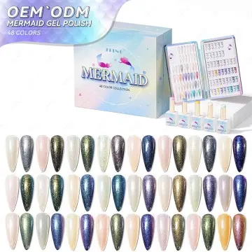 JTING New arrival Holographic Mermaid gel nail polish collection 48colors set box with unique bea...