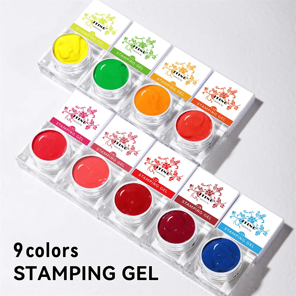 JTING new arrival 9 Colors creative stamping gel polish set with unique jars OEM customize privat...
