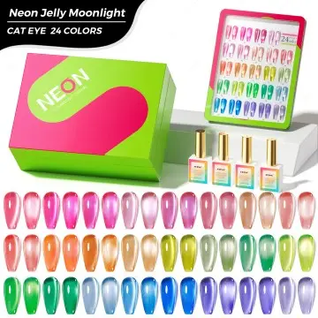 JTING Unique Effect 24Colors Neon Jelly Moonlight Cat Eye Gel Polish Collection OEM Neon Cat Eye Gel Nail Polish Set Box