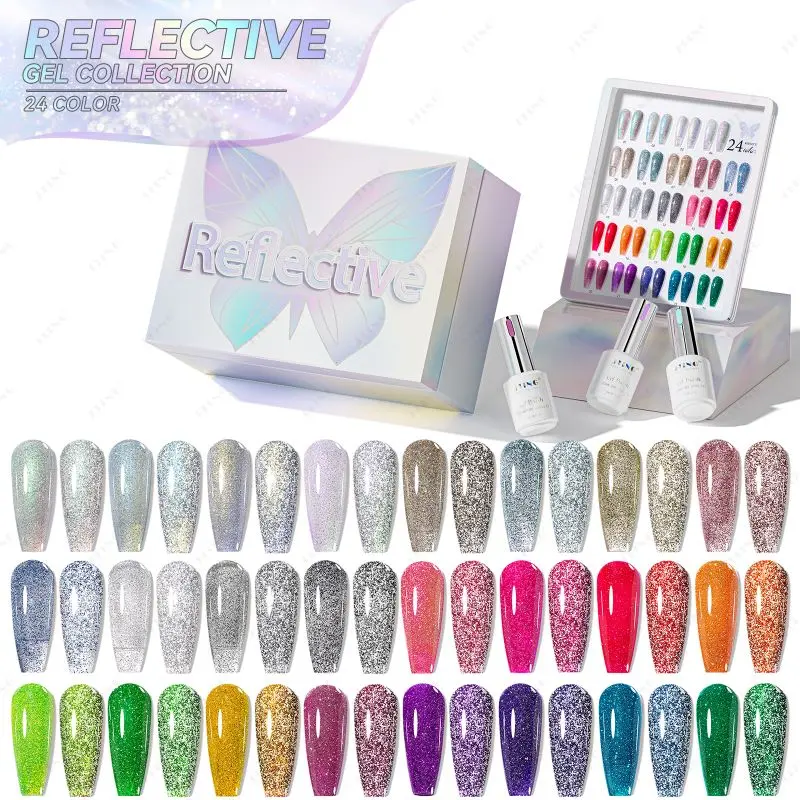 JTING Exquisite 24colors diamond disco reflective nail gel collection box elegent design color book reflective nail gel polish