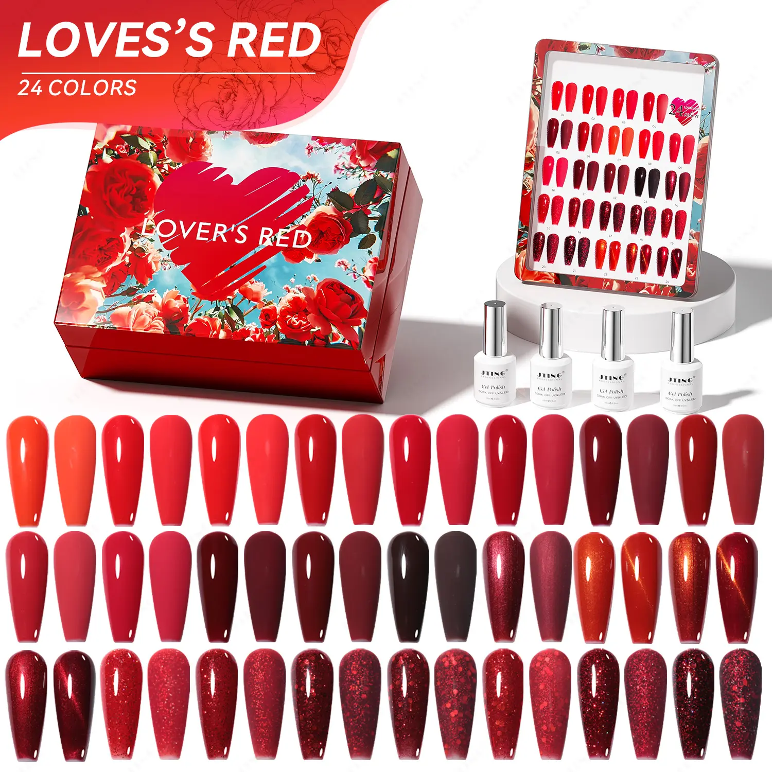 JTING Newest popular trends New year Valentine Festival Lover red 24colors gel nail polish collection set box Free color book