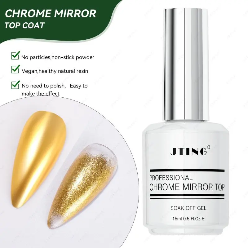 JTING No particles non sticker powder Chrome magic mirror powder top coat gel polish OEM Customiz...
