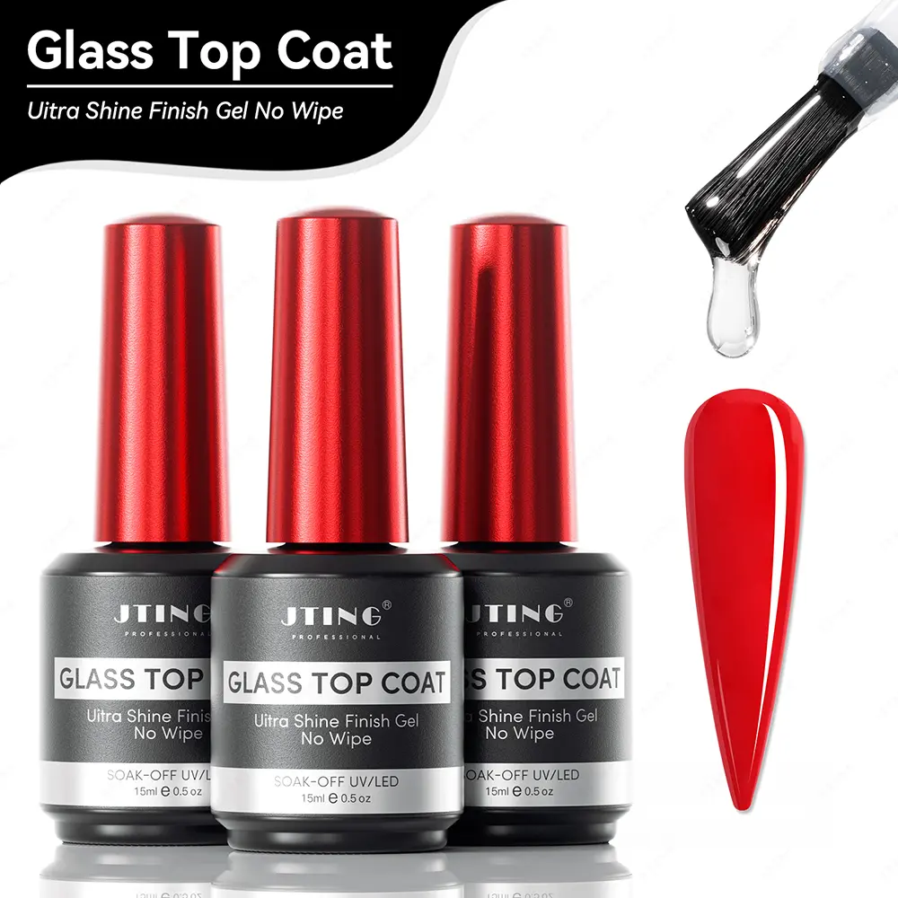 JTING Newest Superior Quality Shine Glass top coat gel polish no wipe long lasting finish gel top coat mirror stong diamond